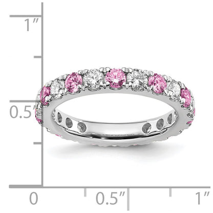14k White Gold 3/4 Ct. Lab Grown Diamond VS/SI+ G+ and Lab Created Pink Sapphire Eternity Band Ring