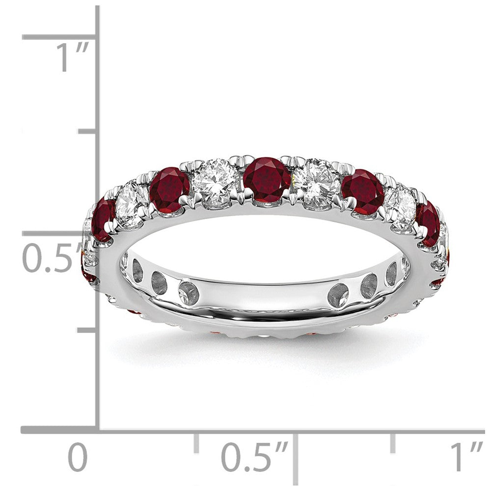 14k White Gold 1 Ct. Lab Grown Diamond VS/SI+ G+ and Lab Created Ruby Eternity Band Ring