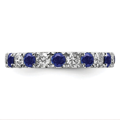 14k White Gold 1 Ct. Lab Grown Diamond VS/SI+ G+ and Lab Created Blue Sapphire Eternity Band Ring