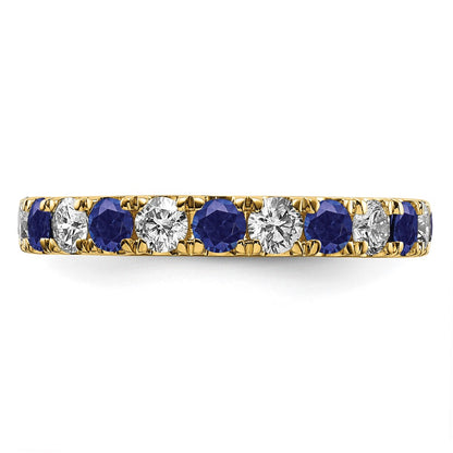 14k Yellow Gold 1 1/5 Ct. Lab Grown Diamond VS/SI+ G+ and Lab Created Blue Sapphire Eternity Band Ring