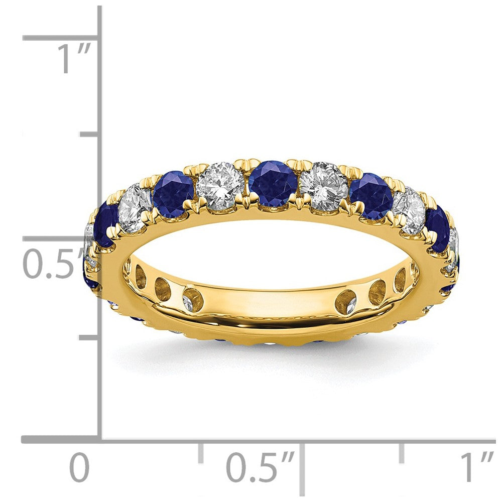 14k Yellow Gold 1 Ct. Lab Grown Diamond VS/SI+ G+ and Lab Created Blue Sapphire Eternity Band Ring