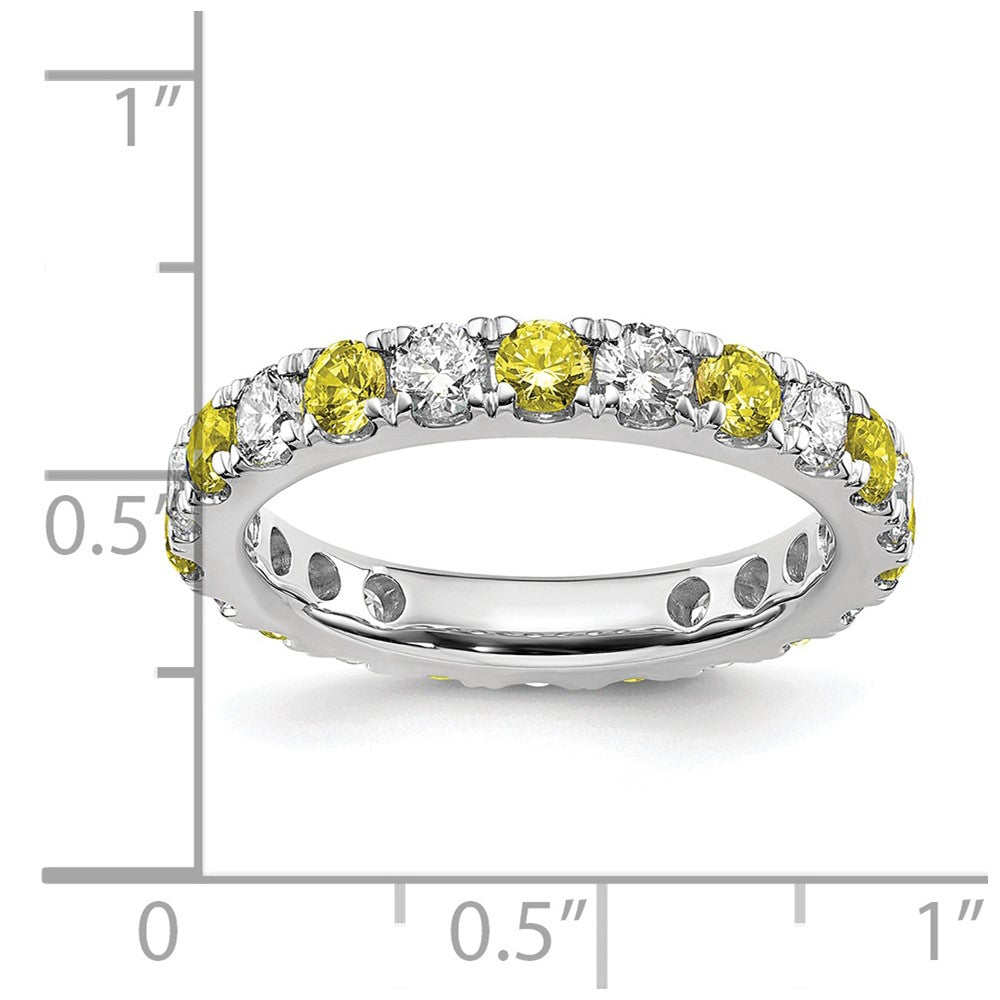 14k White Gold 1 Ct. Lab Grown Diamond VS/SI+ G+ and Lab Created Yellow Sapphire Eternity Band Ring