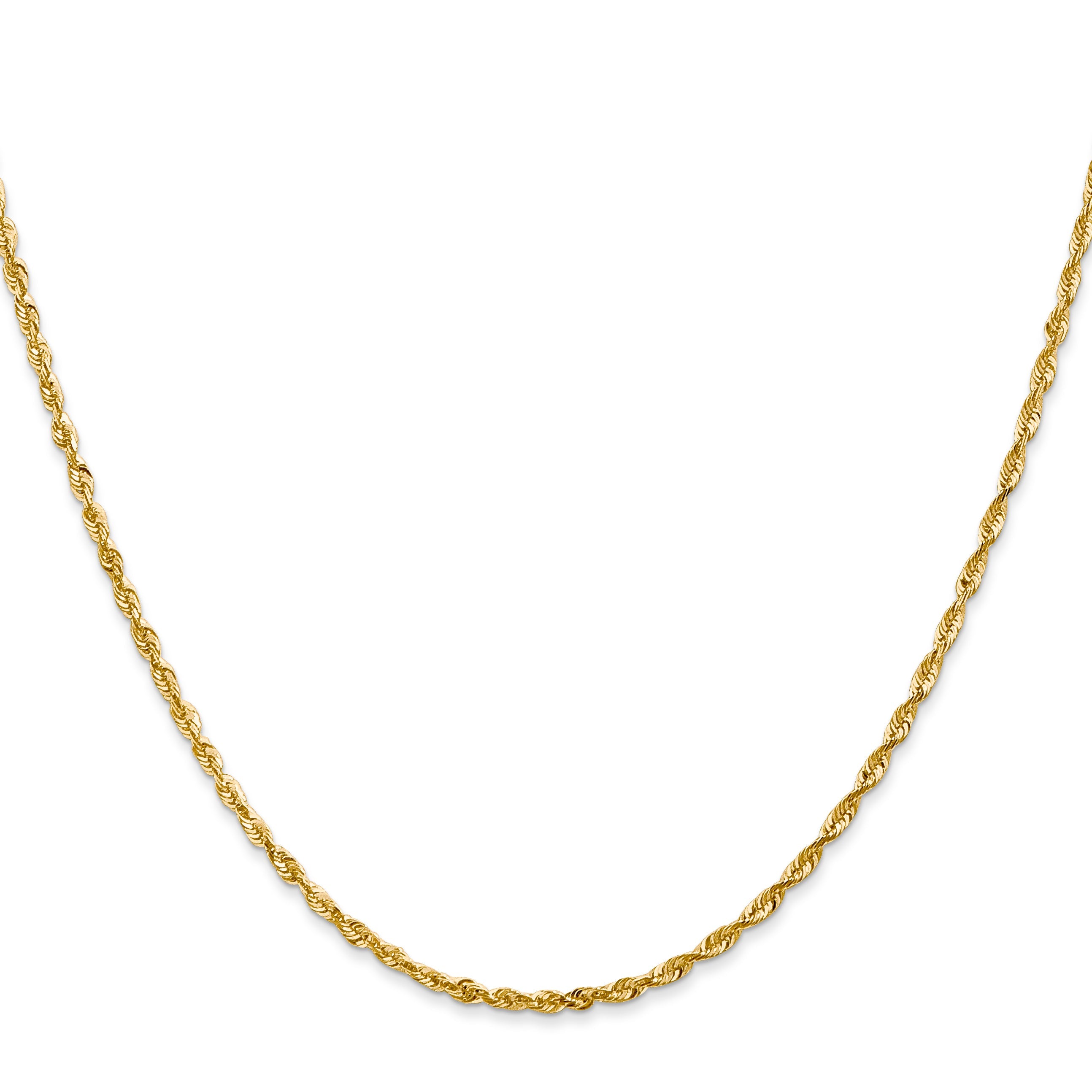 14K Yellow Gold 2mm Extra Light Diamond-Cut Rope With Lobster Clasp Chain Necklace