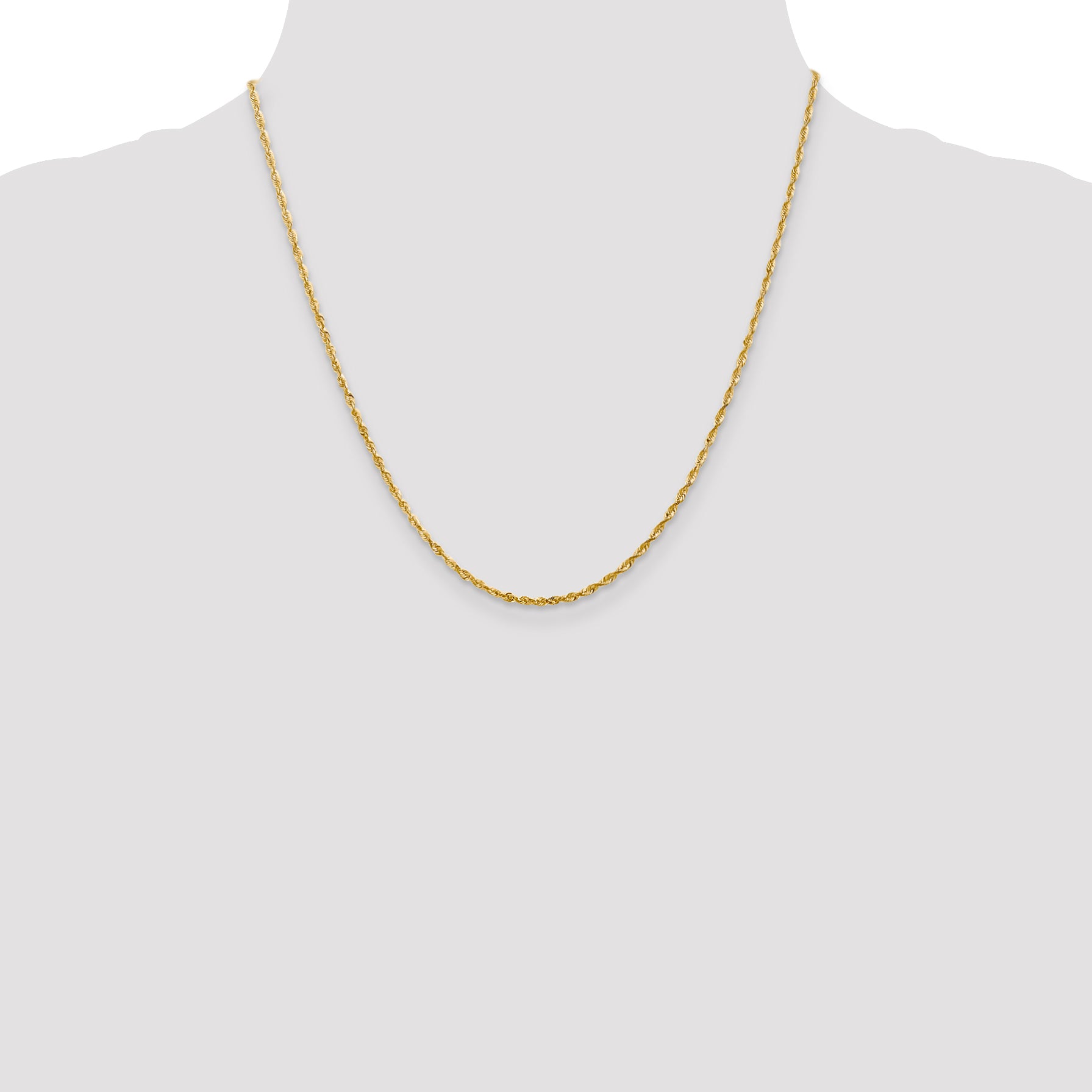 14K Yellow Gold 2mm Extra Light Diamond-Cut Rope With Lobster Clasp Chain Necklace
