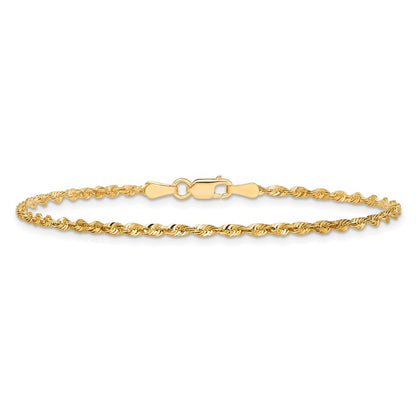 14k Yellow Gold 2mm Extra Light Diamond-cut Rope with Lobster Clasp Chain Bracelet