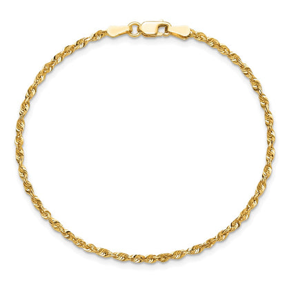 14k Yellow Gold 2mm Extra Light Diamond-cut Rope with Lobster Clasp Chain Bracelet