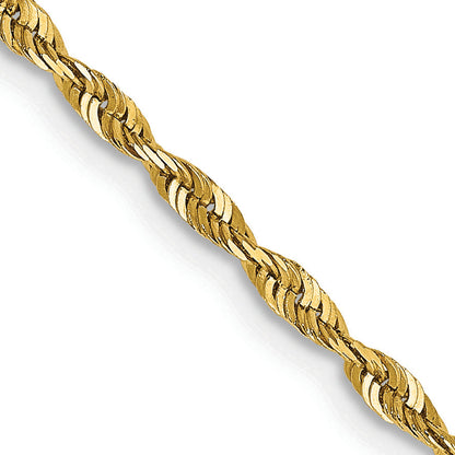 14K Yellow Gold 2mm Extra Light Diamond-Cut Rope With Lobster Clasp Chain Necklace