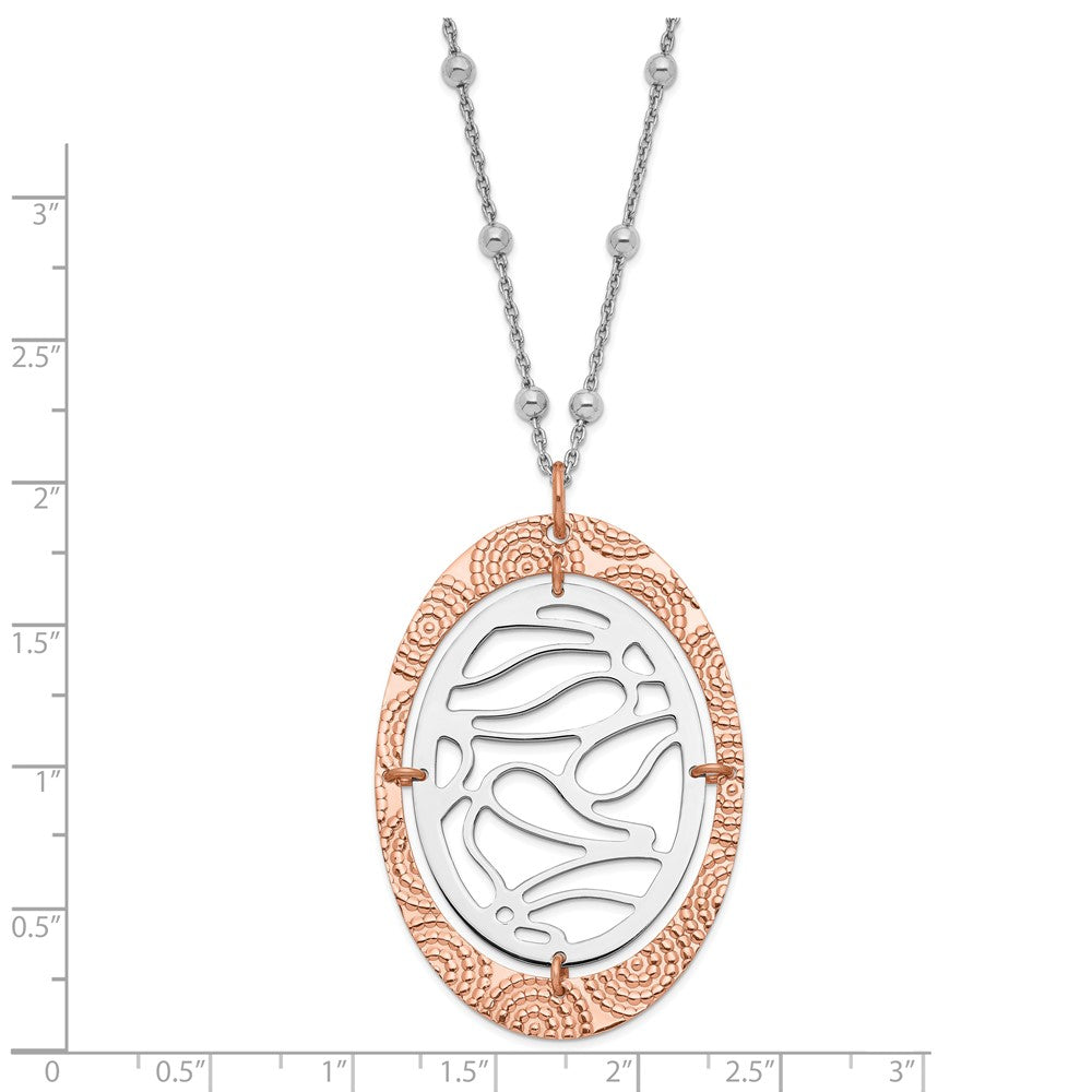 Ss/Gold Plated Sterling Silver & Rose Gold-Plated Textured Oval W/ 2In Ext Necklace