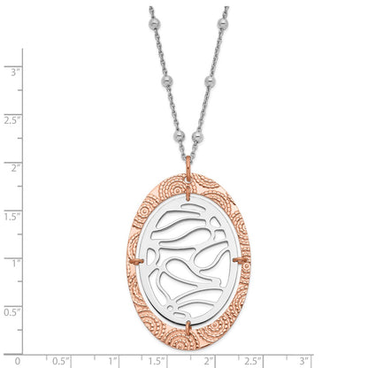 Ss/Gold Plated Sterling Silver & Rose Gold-Plated Textured Oval W/ 2In Ext Necklace