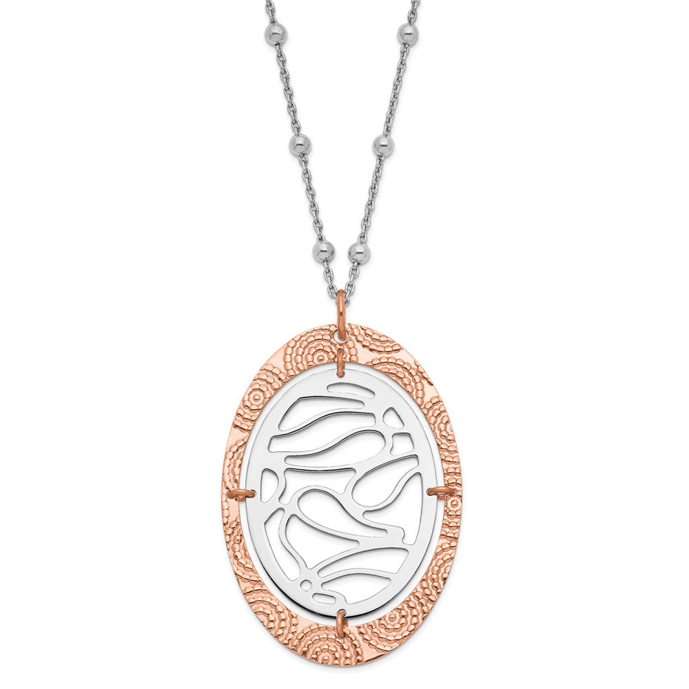 Ss/Gold Plated Sterling Silver & Rose Gold-Plated Textured Oval W/ 2In Ext Necklace