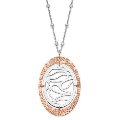 Ss/Gold Plated Sterling Silver & Rose Gold-Plated Textured Oval W/ 2In Ext Necklace