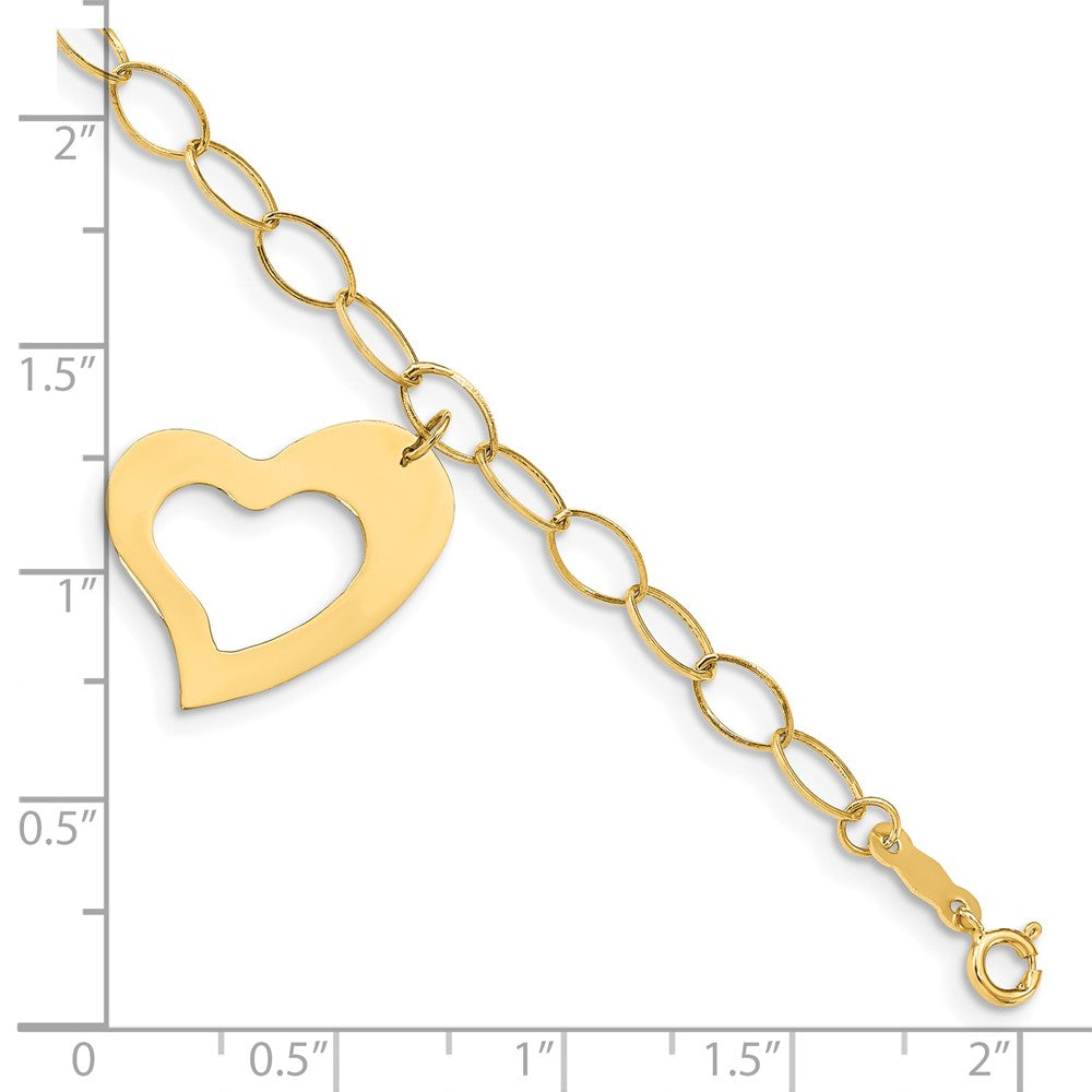 14K Yellow Gold Oval Link Open Chain With Heart Bracelet