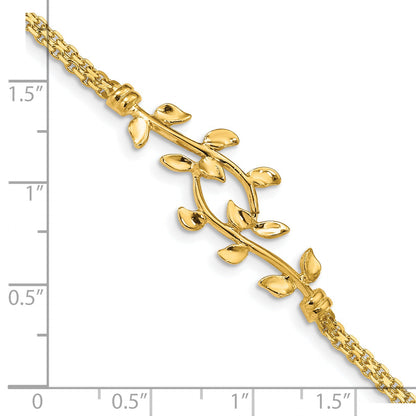 7 Inch 14K Polished Leaf Bracelet