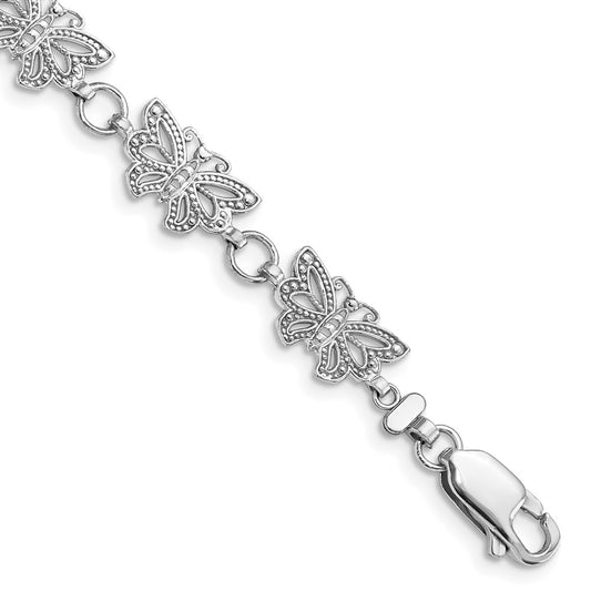 7 Inch 14K White Gold Beaded Butterfly Link Bracelet