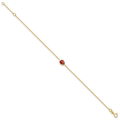 14K Yellow Gold Polished Enameled Ladybug 6.5In W/.75In Ext. Bracelet