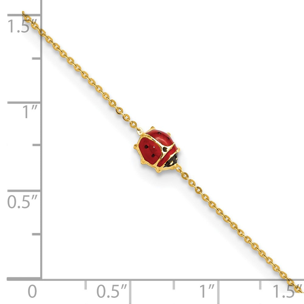 14K Yellow Gold Polished Enameled Ladybug 6.5In W/.75In Ext. Bracelet