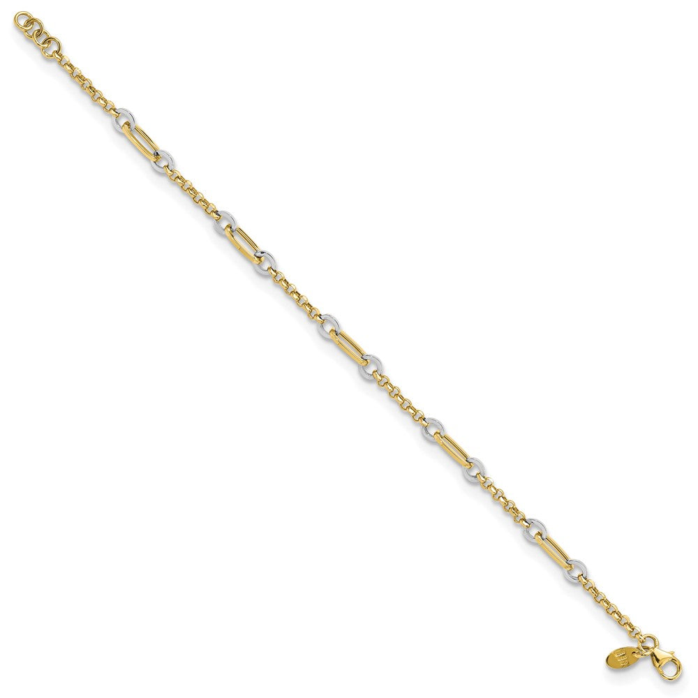 7.25 Inch 14K Two-Tone Fancy Oval Link And Chain W/.5 In Ext Bracelet