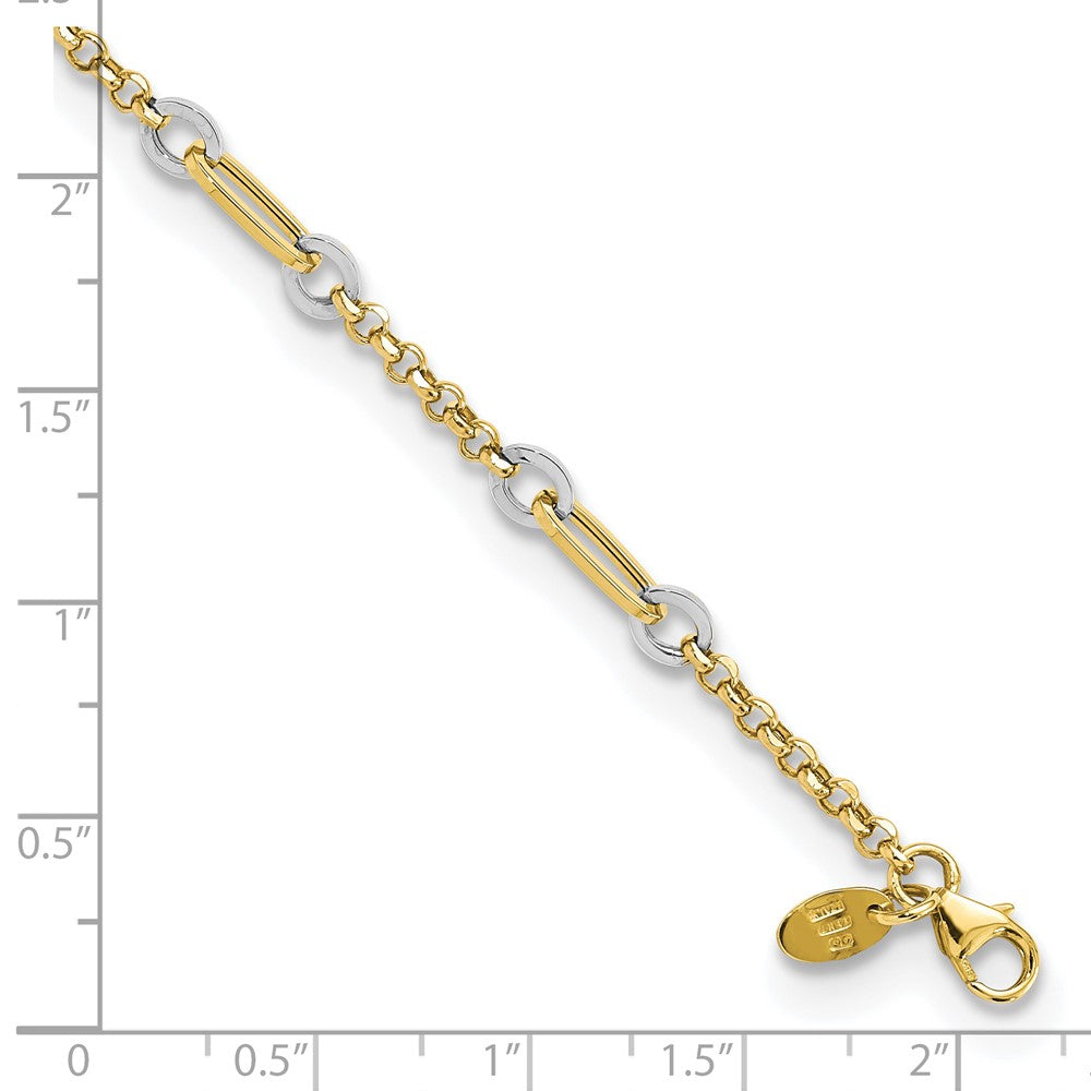 7.25 Inch 14K Two-Tone Fancy Oval Link And Chain W/.5 In Ext Bracelet