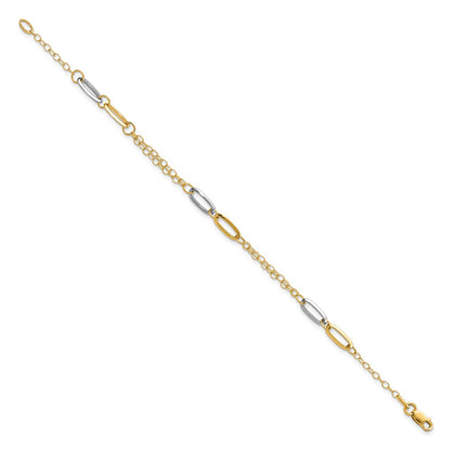 14K Two Tone Polished Fancy Chain Link Bracelet