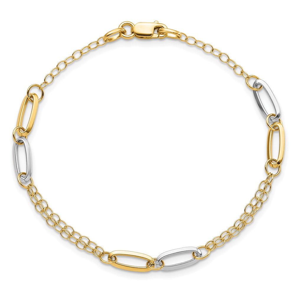 14K Two Tone Polished Fancy Chain Link Bracelet