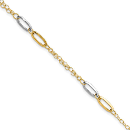 14K Two Tone Polished Fancy Chain Link Bracelet