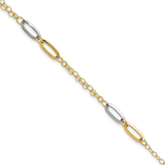 14K Two Tone Polished Fancy Chain Link Bracelet