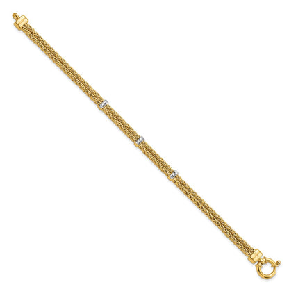 7.5 Inch 14K W/Rhodium Polished Double Wheat Chain Bracelet