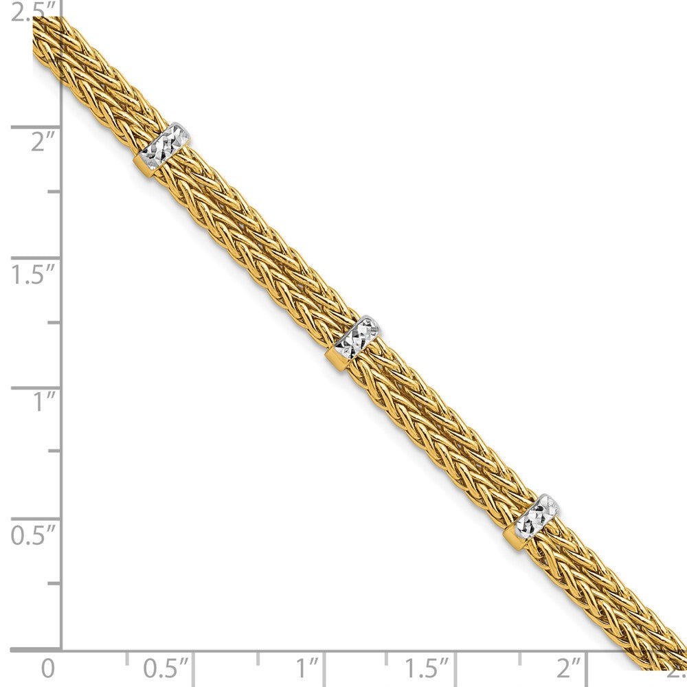 7.5 Inch 14K W/Rhodium Polished Double Wheat Chain Bracelet