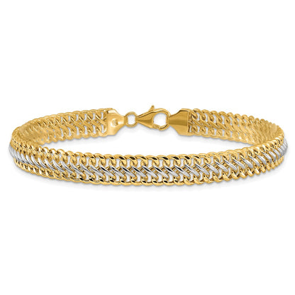 14K & White Rhodium Polished Fancy Link Chain Bracelet