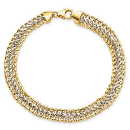 14K & White Rhodium Polished Fancy Link Chain Bracelet