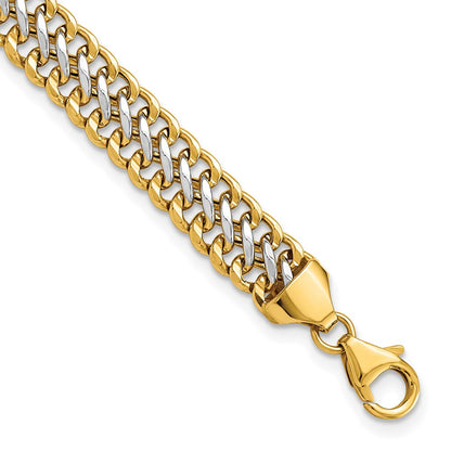 14K & White Rhodium Polished Fancy Link Chain Bracelet