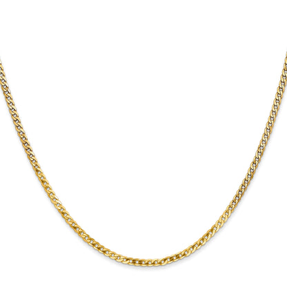 14K Yellow Gold 18 Inch 2.2mm Flat Beveled Curb With Lobster Clasp Chain Necklace