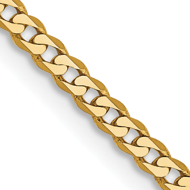 14K Yellow Gold 20 Inch 2.2mm Flat Beveled Curb With Lobster Clasp Chain Necklace