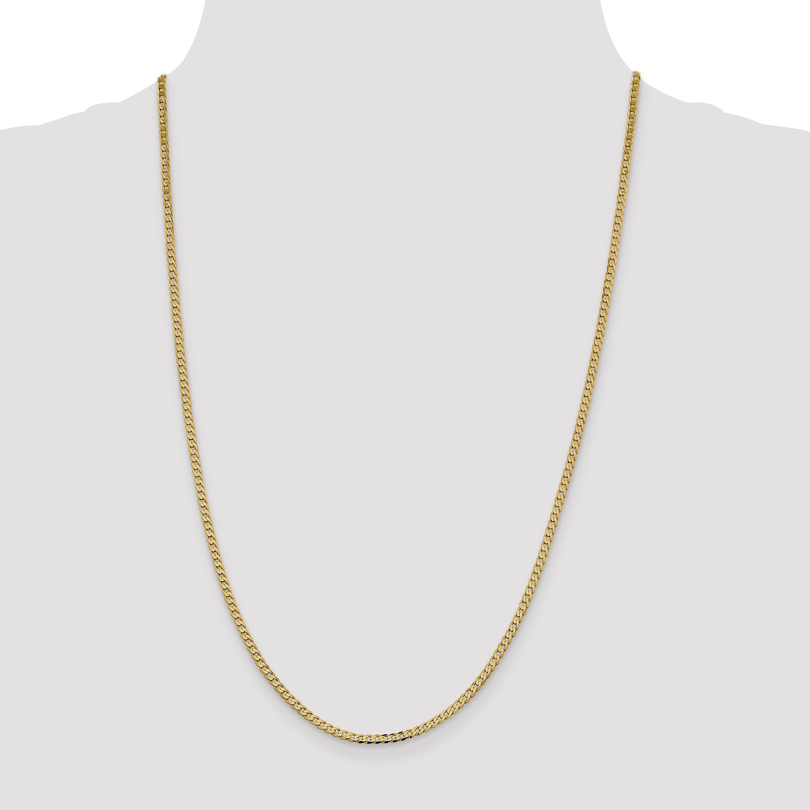 14K Yellow Gold 2.3mm Flat Beveled Curb With Lobster Clasp Chain Necklace