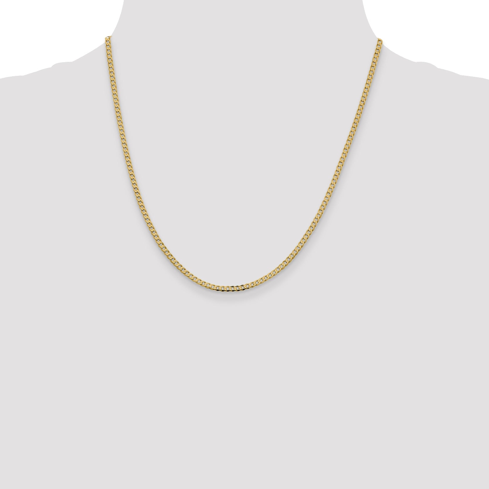 14K Yellow Gold 2.3mm Flat Beveled Curb With Lobster Clasp Chain Necklace