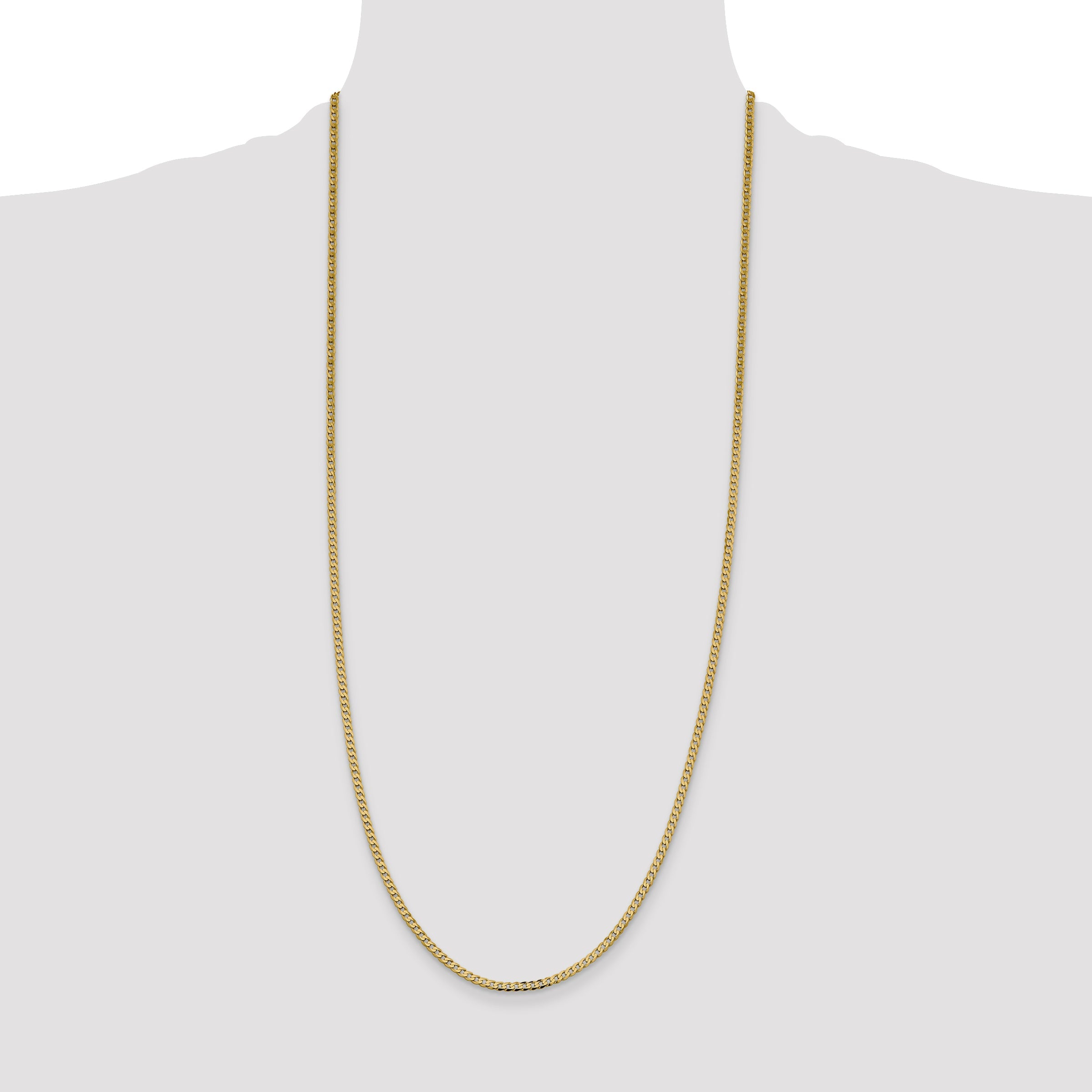 14K Yellow Gold 2.3mm Flat Beveled Curb With Lobster Clasp Chain Necklace
