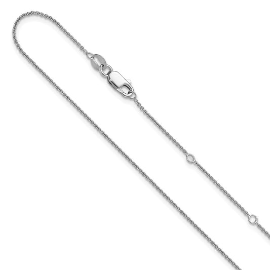 18 Inch Sterling Silver Rh Plated .95mm Rolo 1In+1In Adjustable Chain Necklace