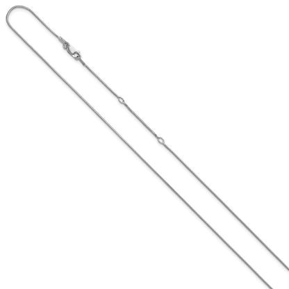 18 Inch Sterling Silver Ss Rh Plat .95mm Round Snake 1In+1In Adjustable Chain Necklace