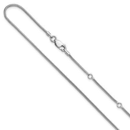 18 Inch Sterling Silver Ss Rh Plat 1.4mm Round Snake 1In+1In Adjustable Chain Necklace