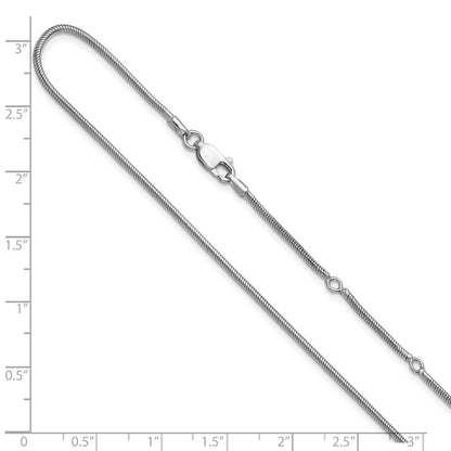 18 Inch Sterling Silver Ss Rh Plat 1.6mm Round Snake 1In+1In Adjustable Chain Necklace