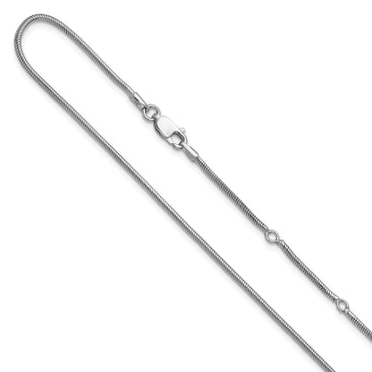 18 Inch Sterling Silver Ss Rh Plat 1.6mm Round Snake 1In+1In Adjustable Chain Necklace