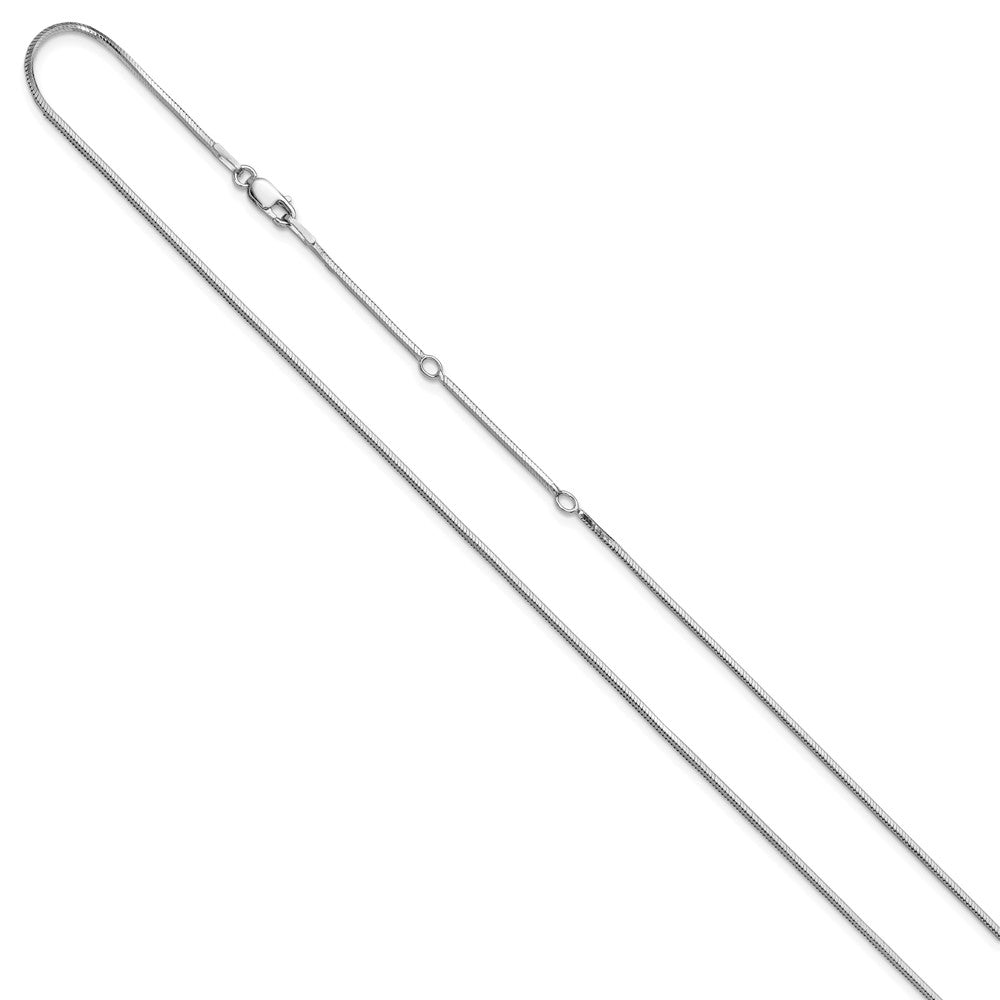 18 Inch Sterling Silver Ss Rh Plated 1.2mm D/C Square Snake 1In+1In Adjustable Chain Necklace