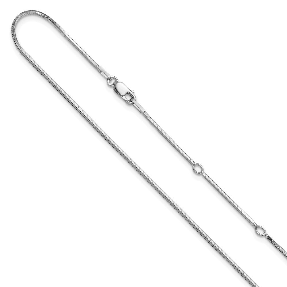 18 Inch Sterling Silver Ss Rh Plated 1.2mm D/C Square Snake 1In+1In Adjustable Chain Necklace