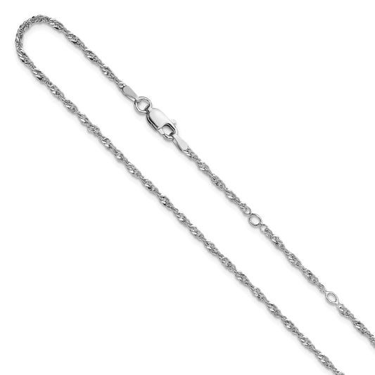 18 Inch Sterling Silver Rh Plated 2mm Singapore 1In+1In Adjustable Chain Necklace