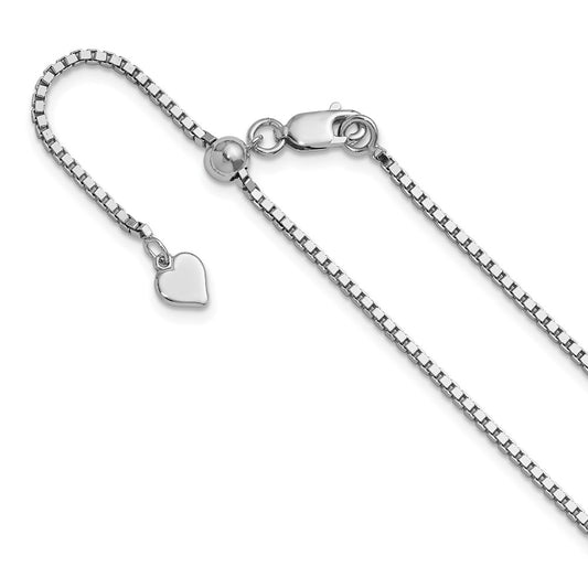 22 Inch Sterling Silver Rh Plated Adjustable 1.5mm Box Chain Necklace