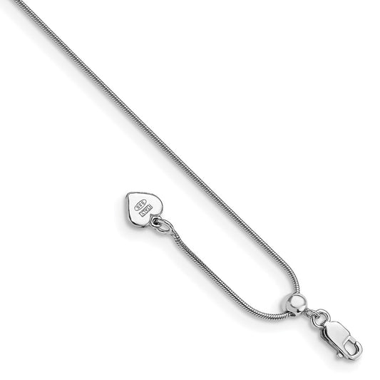 11 Inch Sterling Silver Rh-Plated Adjustable Snake Chain Anklet