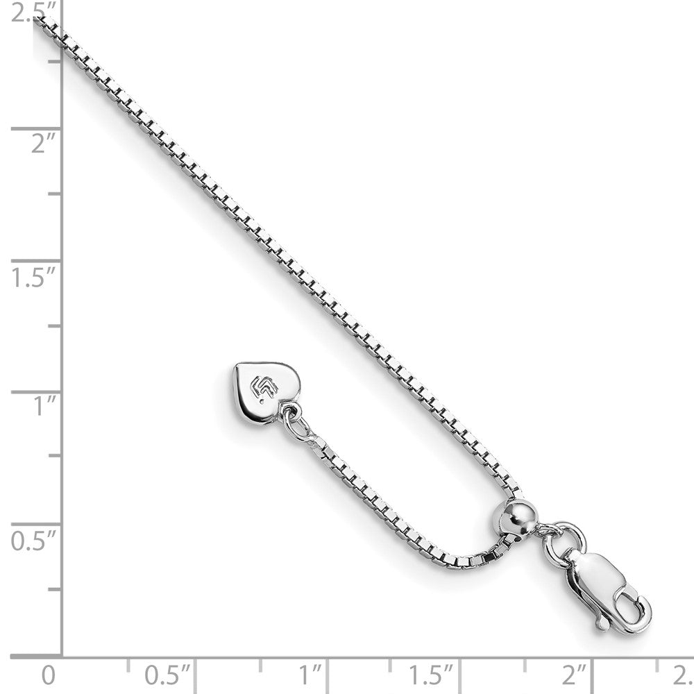 11 Inch Sterling Silver Rh-Plated Adjustable Box Chain Anklet