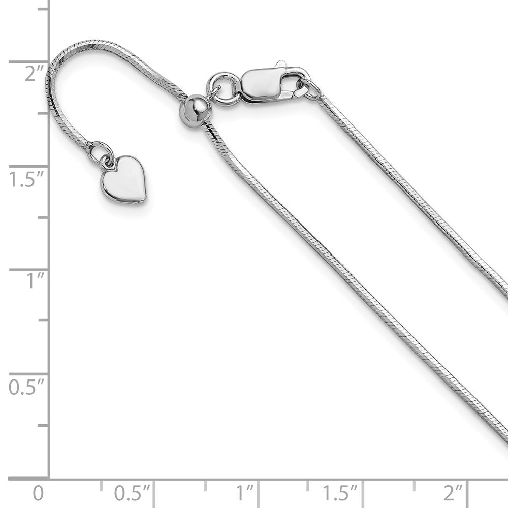 3 Inch Sterling Silver Rh Plt Adjustable 1.2mm D/C Square Snake Chain Necklace