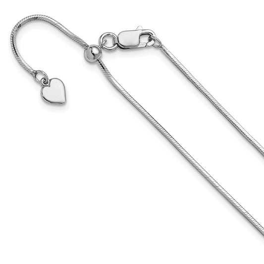 22 Inch Sterling Silver Rh Plt Adjustable 1.2mm D/C Square Snake Chain Necklace