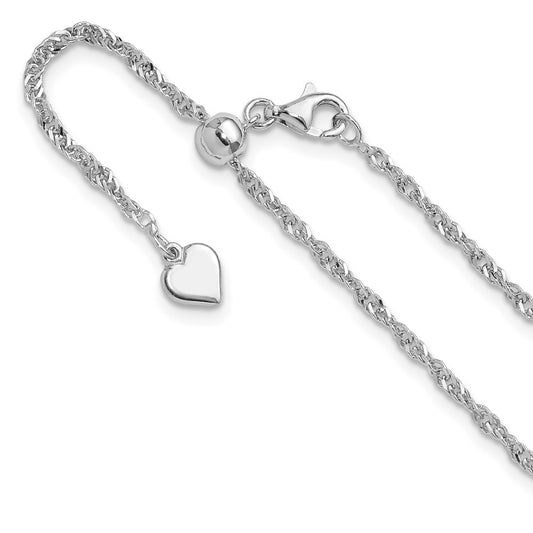 22 Inch Sterling Silver Rh Plated Adjustable 2mm Singapore Chain Necklace